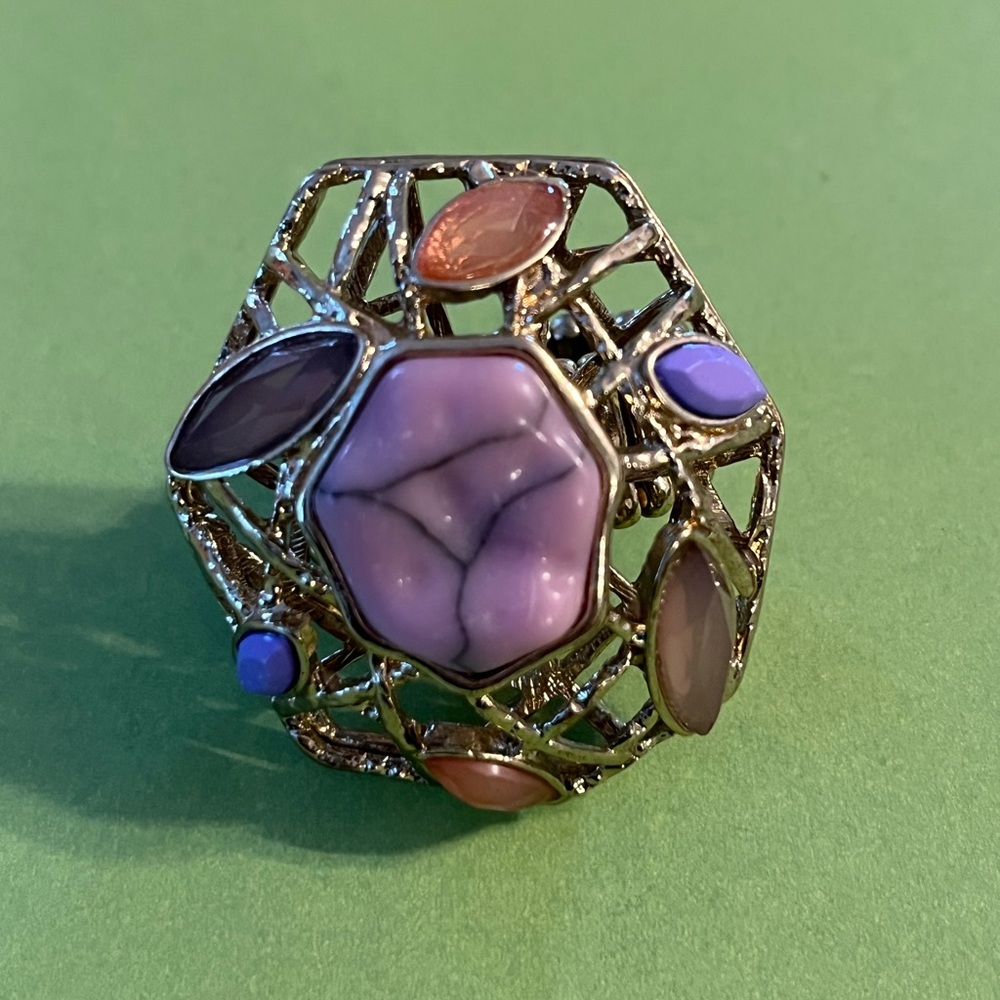 Lavender And Multicolored Bead Statement Stretch … - image 2